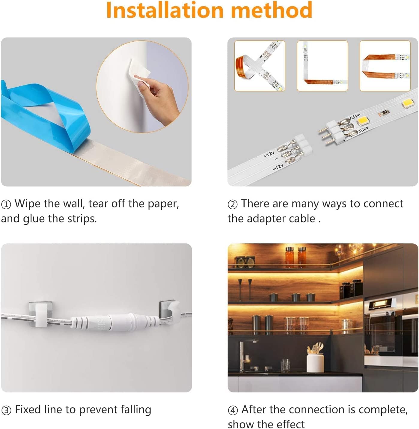 Enteenly Under Cabinet Strip Lights Kit 9.8ft/3m, 12V UK Plug Warm White Dimmable LED Strip with Remote, Flexible Lighting Strips for Kitchen, Shelf, Cupboard, TV, Desk, Plug in Warm White 2700K-5