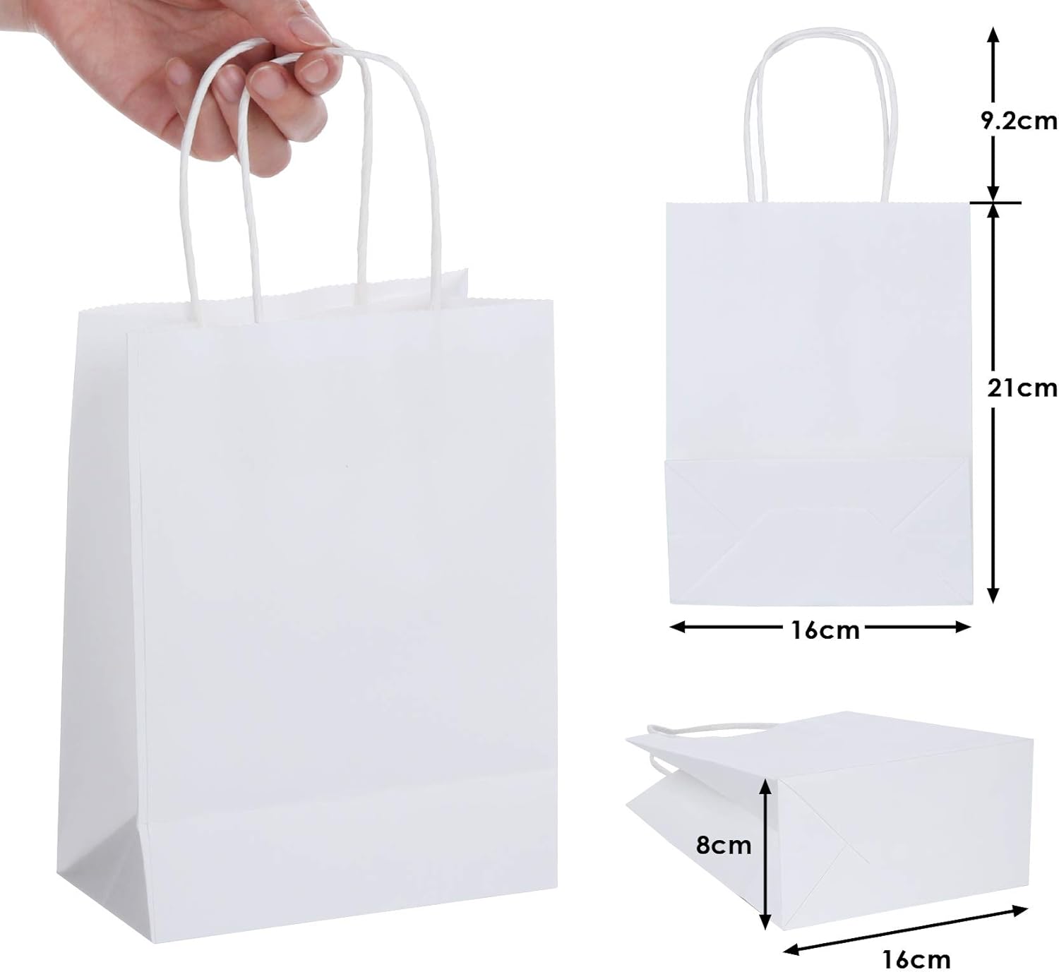 Anstore Paper Party Bags, 40 Pcs Gift Bags, White Paper Bags for Grocery Baking Shopping Retail Party Wedding Christmas, 16x8x21cm-1