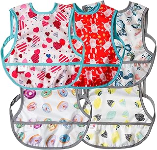 Joyo roy Baby Bib for Girls 5Pack Baby Bibs for Weaning Waterproof Bibs Baby Weaning Bib 6-18 Months long sleeve bibs toddler bibs bibs for toddlers feeding bibs