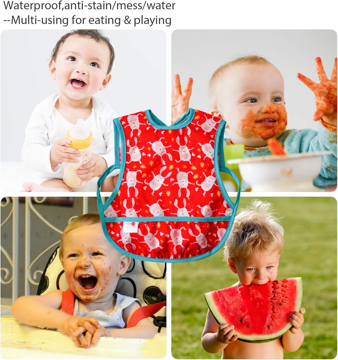 Joyo roy Baby Bib for Girls 5Pack Baby Bibs for Weaning Waterproof Bibs Baby Weaning Bib 6-18 Months long sleeve bibs toddler bibs bibs for toddlers feeding bibs-5