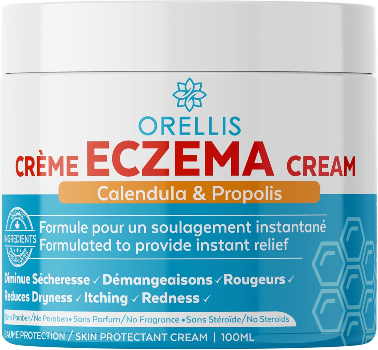 Orellis Natural Eczema Cream with Organic Calendula and Propolis, Body and Face. Natural Treatment for Dermatitis. Itch relief For Children and Adults.100ml-0