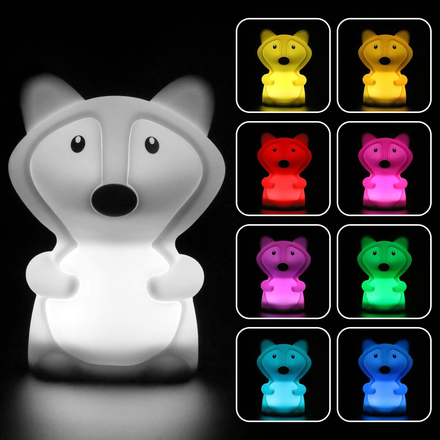 Vicloon Night Light for Kids, Baby Night Light LED Lamp, 9 Colour Changing Portable USB Chargeable Battery Night Lights, Bedroom Light Bedside Table lamp, Baby Nursery lamp, Touch Control-Medium Fox-1