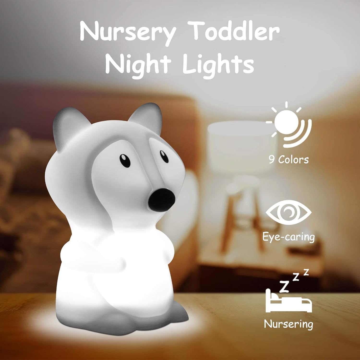 Vicloon Night Light for Kids, Baby Night Light LED Lamp, 9 Colour Changing Portable USB Chargeable Battery Night Lights, Bedroom Light Bedside Table lamp, Baby Nursery lamp, Touch Control-Medium Fox-3