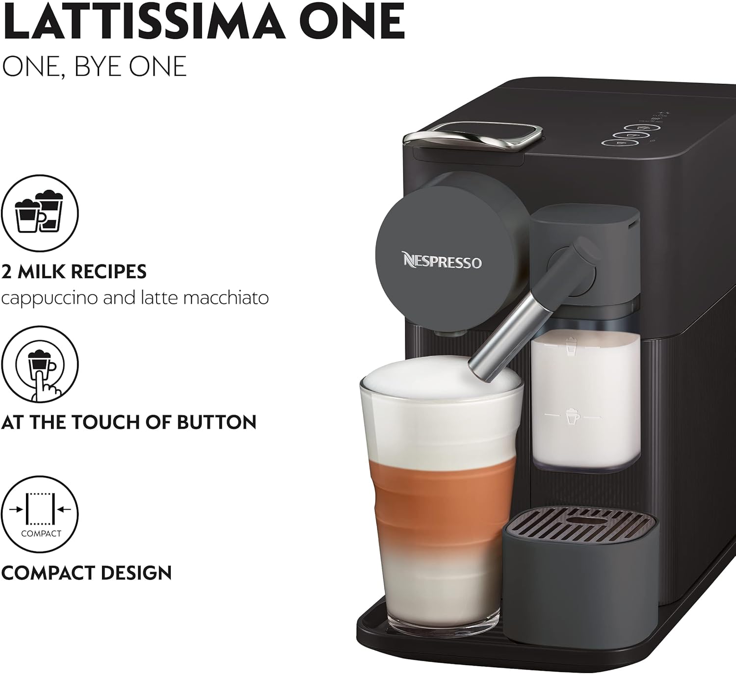 De'Longhi Lattissima One Evo Automatic Coffee Maker, Single-Serve Capsule Coffee Machine, Automatic frothed milk, Cappuccino and Latte, EN510.B, 1450W, Black-1