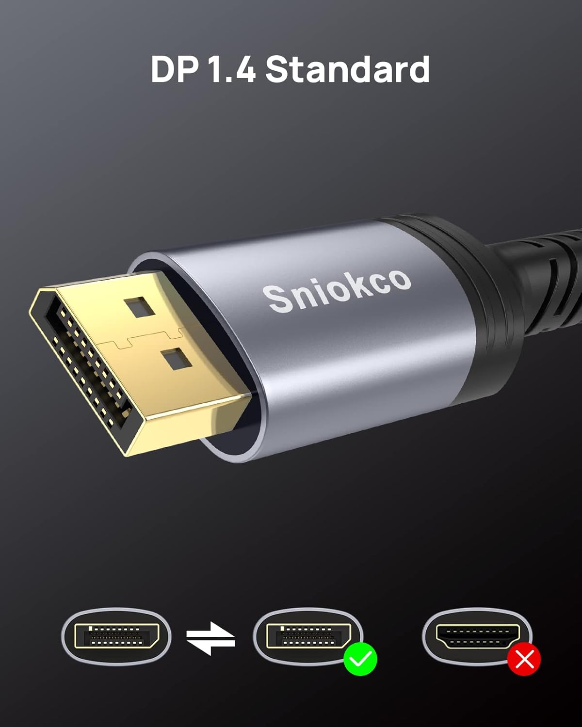 Sniokco VESA Certified 8K DisplayPort Cable 1.4, 8K DP Cable 2M (8K@60Hz, 4K@144Hz, 2K@165Hz), HBR3 32.4Gbps, HDCP 2.2, HDR, DSC 1.2, FreeSync& G-Sync, High Speed Display Port Lead-3