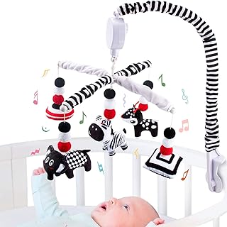 teytoy Black & White Mobile Baby Cot, Montessori Infant Mobile for Cot with Timing Function-High Contrast Musical Hanging Mobile Crib Toys, Baby Crib Toys for Newborn Boys & Girls