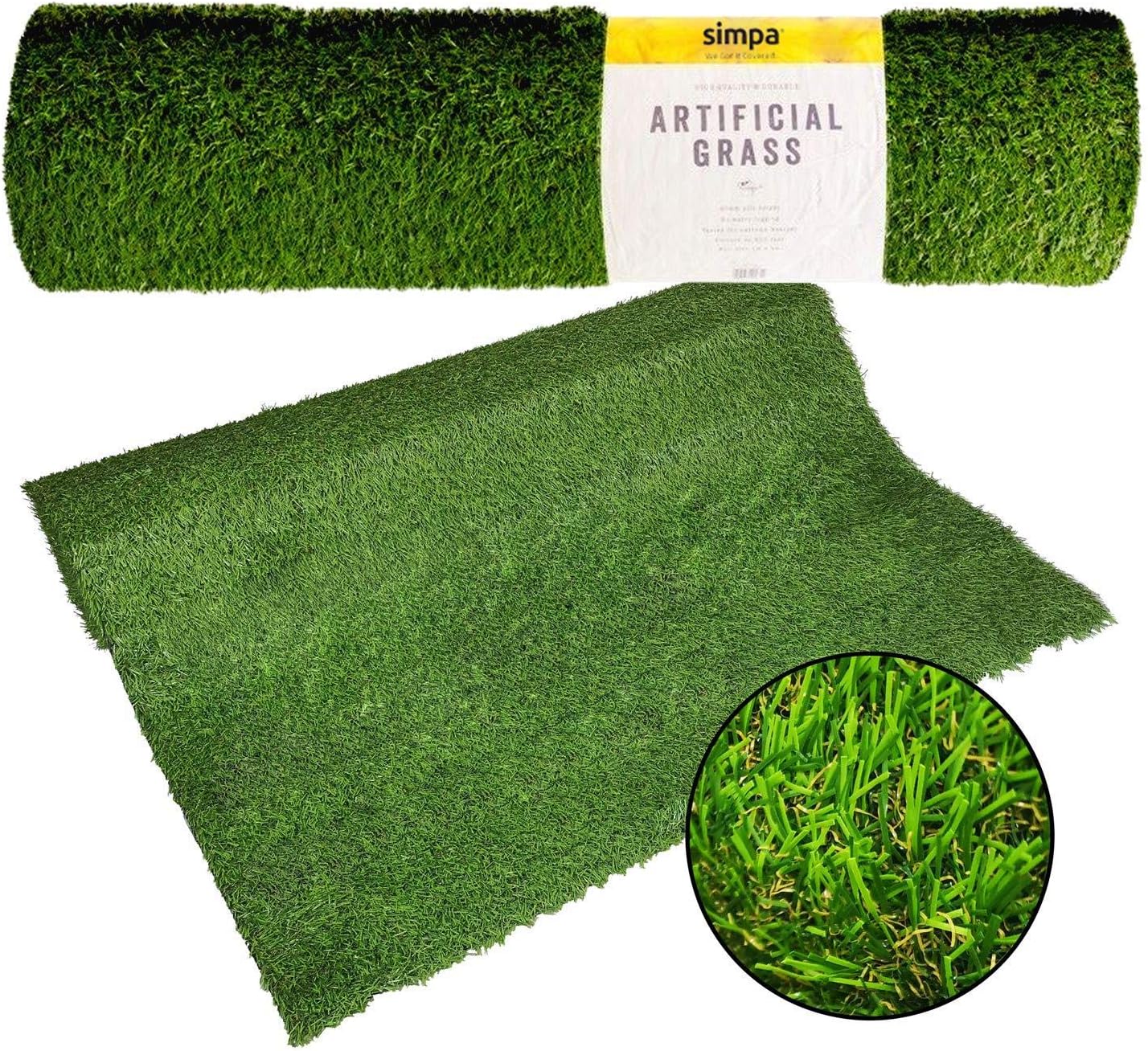 simpahome 1 x Quality Non Fade Artificial Grass Pile Roll - 2m x 1m / 6.6ft x 3.3ft - 30mm Pile Height - Astro Turf Fake Lawn - Tested Extreme Weather Conditions.-0