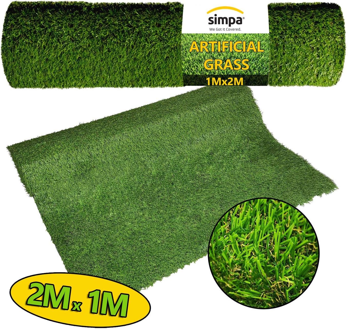 simpahome 1 x Quality Non Fade Artificial Grass Pile Roll - 2m x 1m / 6.6ft x 3.3ft - 30mm Pile Height - Astro Turf Fake Lawn - Tested Extreme Weather Conditions.-1