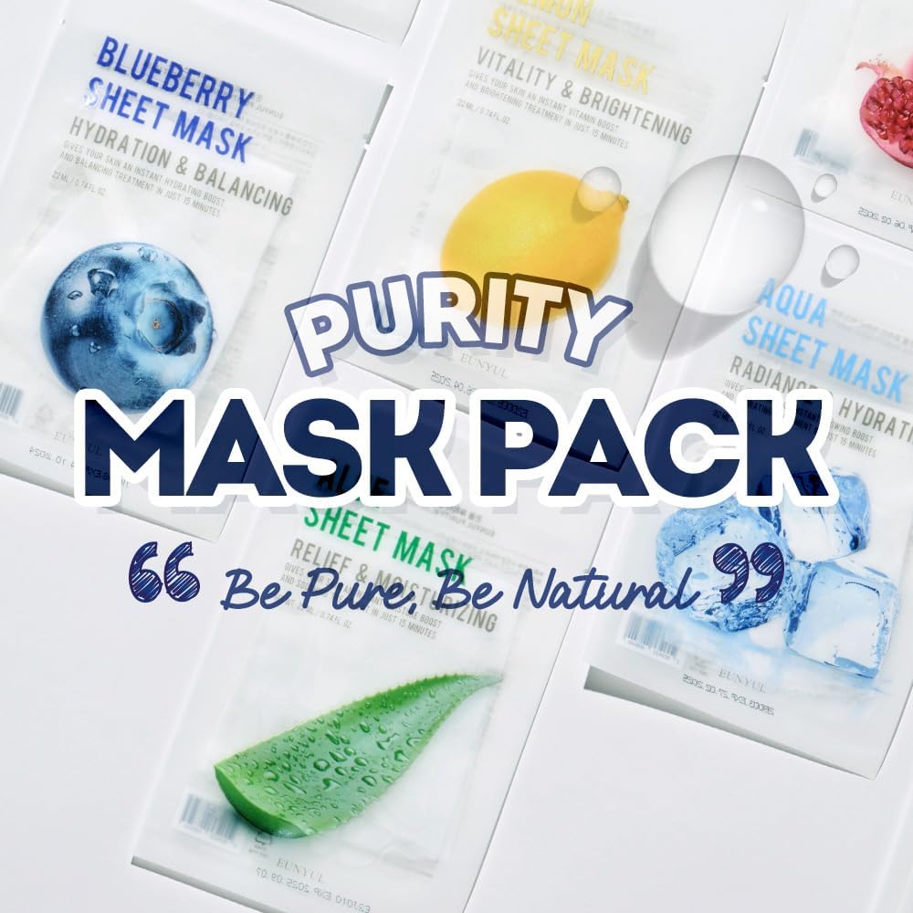 EUNYUL [PACK OF 8] Purity Sheet Mask Pack 8 Types Korean Skincare Hydrating & Nourishing face masks beauty multipack face mask set-1