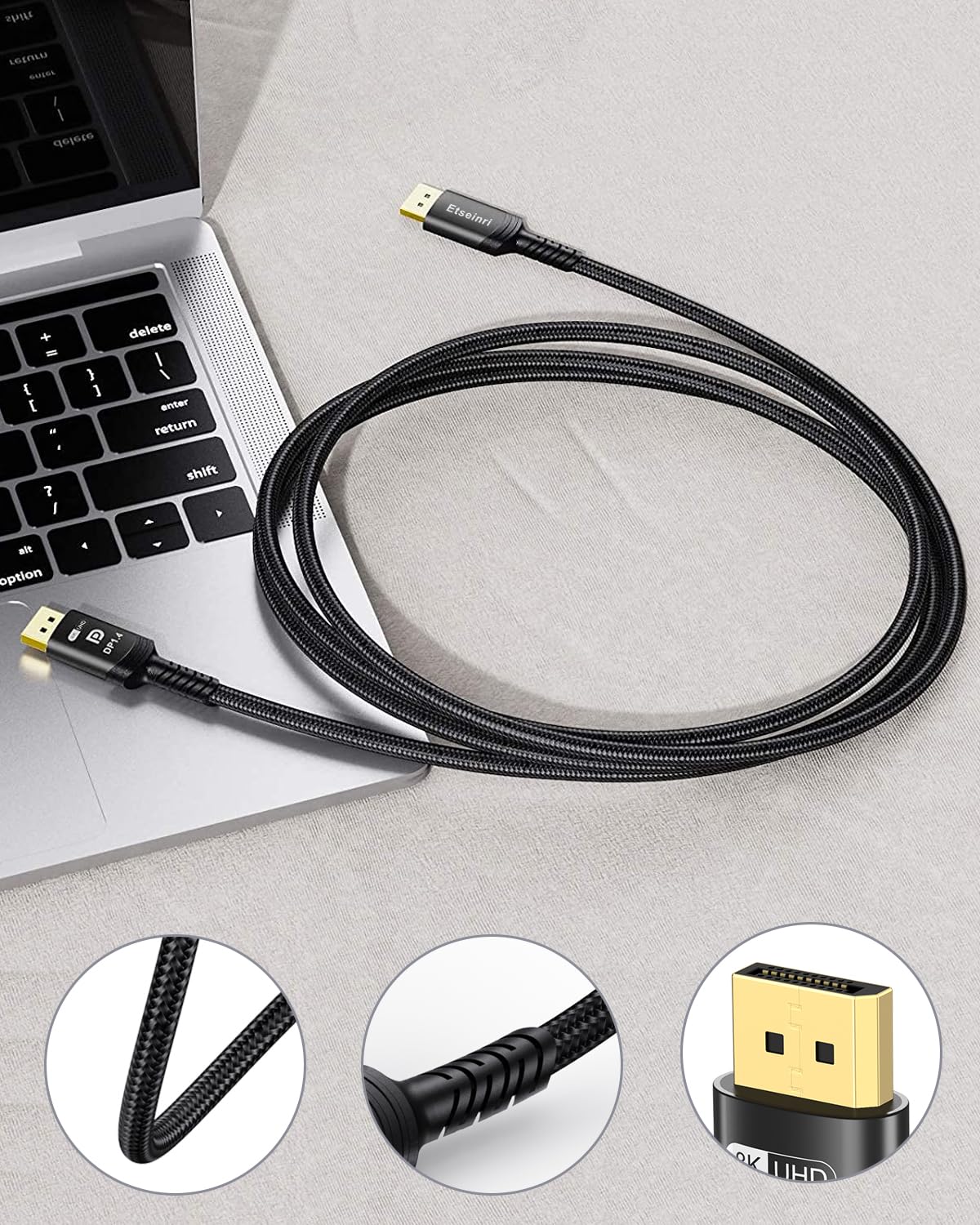 DisplayPort Cable 2M, Display Port Cable 1.4 240hz DP Cable Support 8K@60Hz, 4K@144Hz, 2K@240Hz, HBR3 32.4Gbps, HDR, DSC 1.2, G-Sync & FreeSync Display Cable 2.0 Lead for Laptop Gaming Monitor PC TV-6