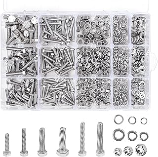 Belle Vous 510 Pieces Screws, Nuts and Washers Assortment - Metric M4 M5 M6 304 Stainless Steel Hex Flat Head Bolts Kit - Flat Hex Head Screw and Flat/Spring Washers Hardware Set with Storage Box