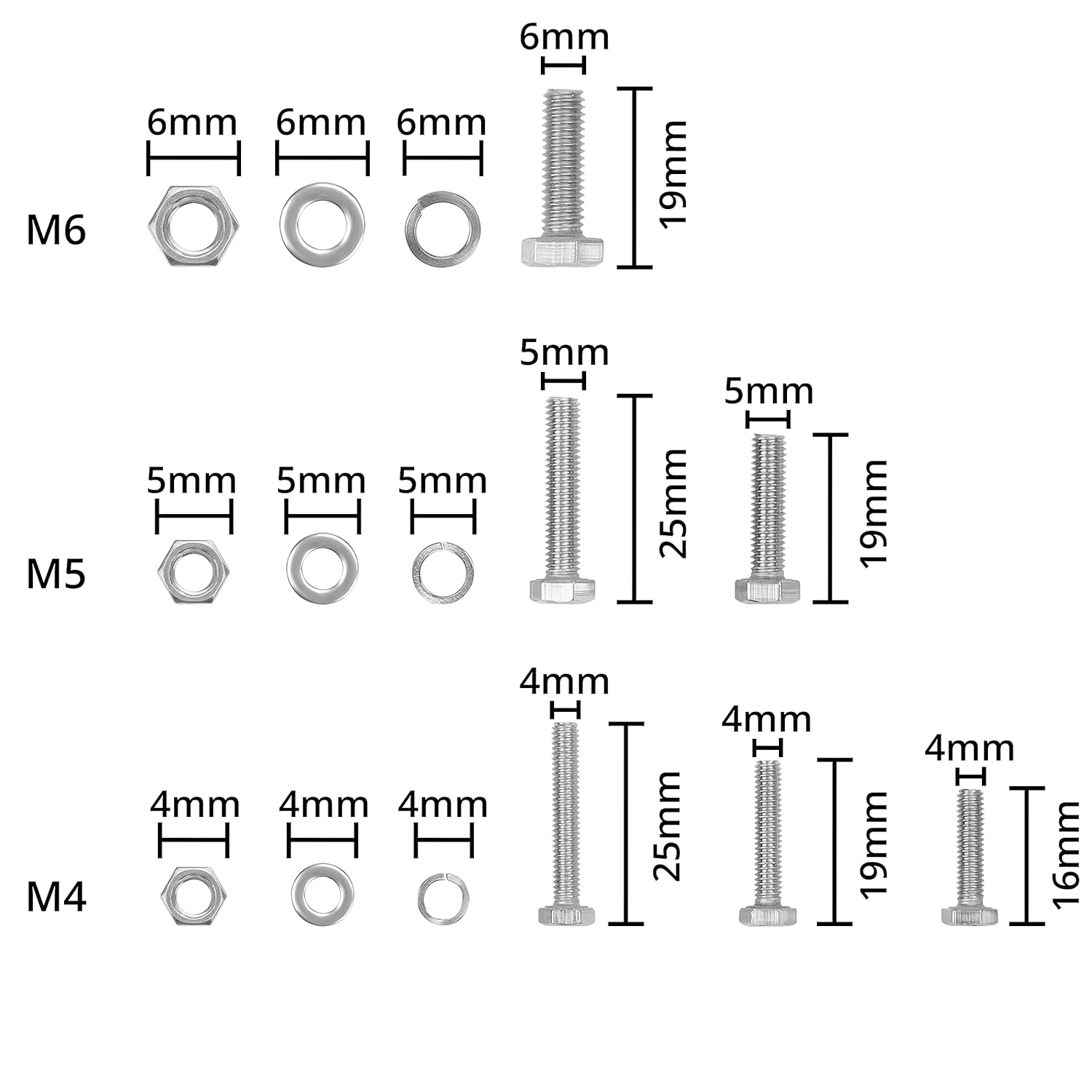 Belle Vous 510 Pieces Screws, Nuts and Washers Assortment - Metric M4 M5 M6 304 Stainless Steel Hex Flat Head Bolts Kit - Flat Hex Head Screw and Flat/Spring Washers Hardware Set with Storage Box-1