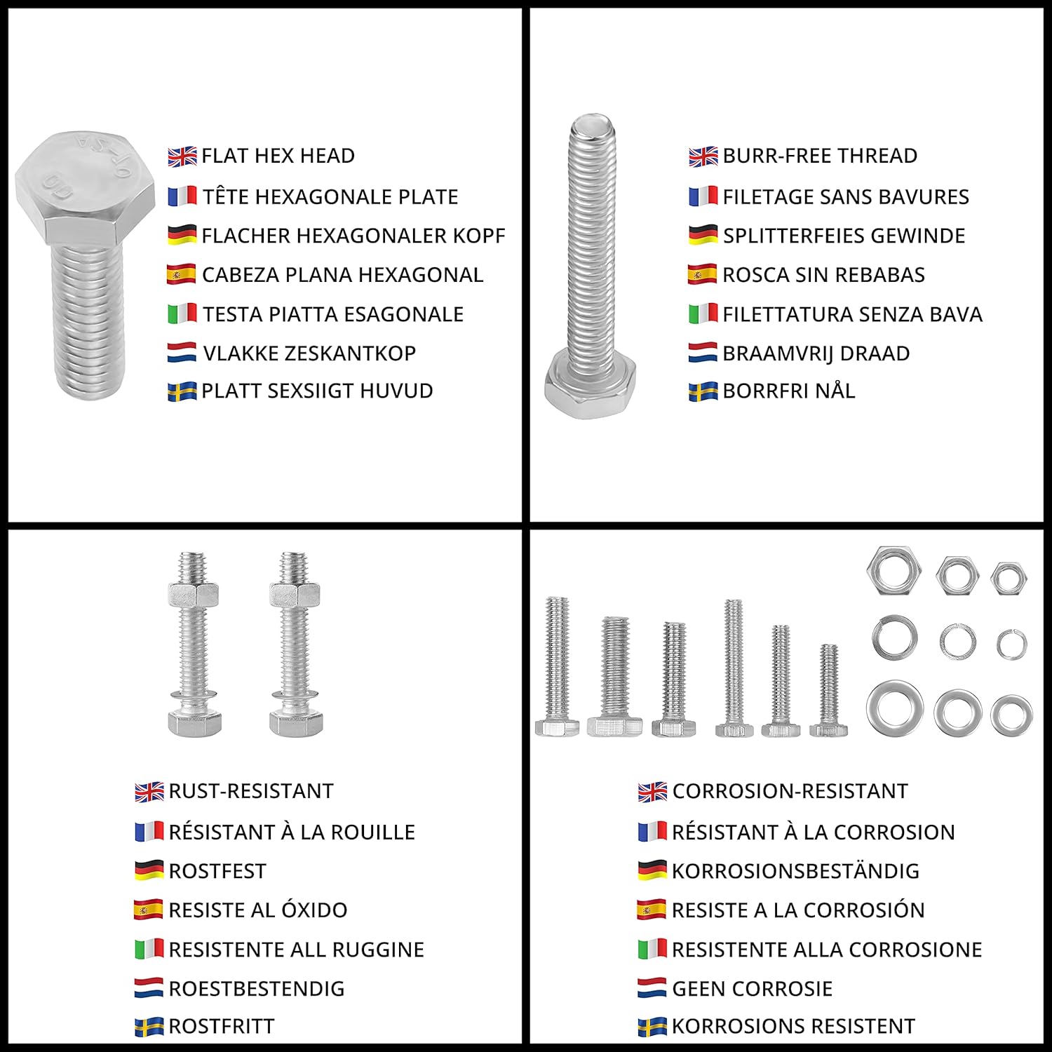 Belle Vous 510 Pieces Screws, Nuts and Washers Assortment - Metric M4 M5 M6 304 Stainless Steel Hex Flat Head Bolts Kit - Flat Hex Head Screw and Flat/Spring Washers Hardware Set with Storage Box-3