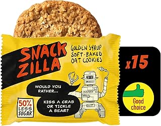 Healthy Kids Snacks Oat Biscuits - Snackzilla 50% Less Sugar Oat Cookies (15x30g : Golden Syrup) Soft Baked Lunch Box Snacks & School Snack Box, Healthy Snacks Vegan Biscuits Healthier Cookie Dough