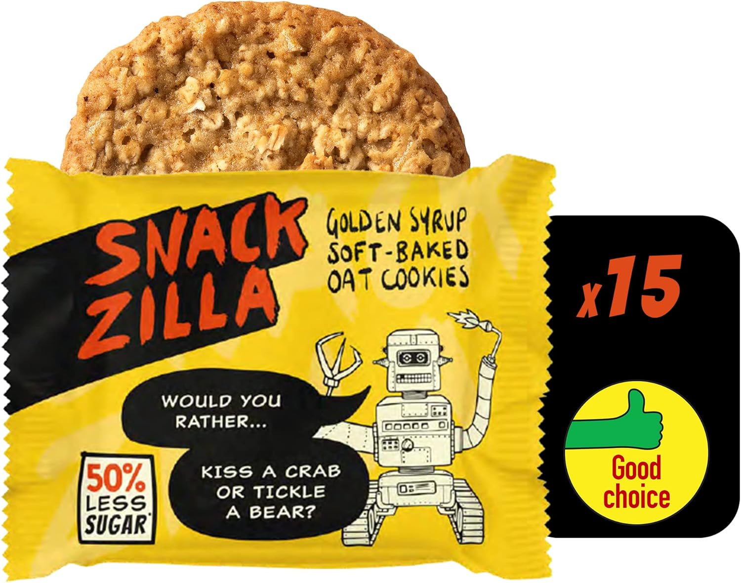 Healthy Kids Snacks Oat Biscuits - Snackzilla 50% Less Sugar Oat Cookies (15x30g : Golden Syrup) Soft Baked Lunch Box Snacks & School Snack Box, Healthy Snacks Vegan Biscuits Healthier Cookie Dough-0