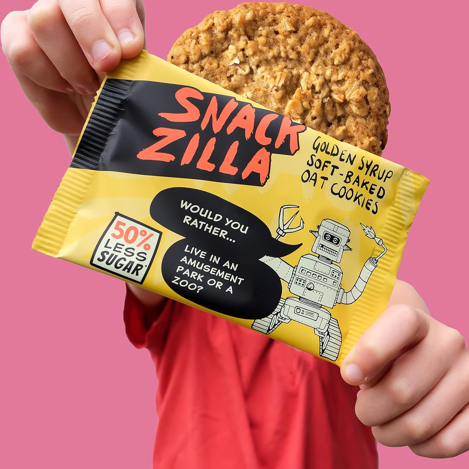 Healthy Kids Snacks Oat Biscuits - Snackzilla 50% Less Sugar Oat Cookies (15x30g : Golden Syrup) Soft Baked Lunch Box Snacks & School Snack Box, Healthy Snacks Vegan Biscuits Healthier Cookie Dough-3