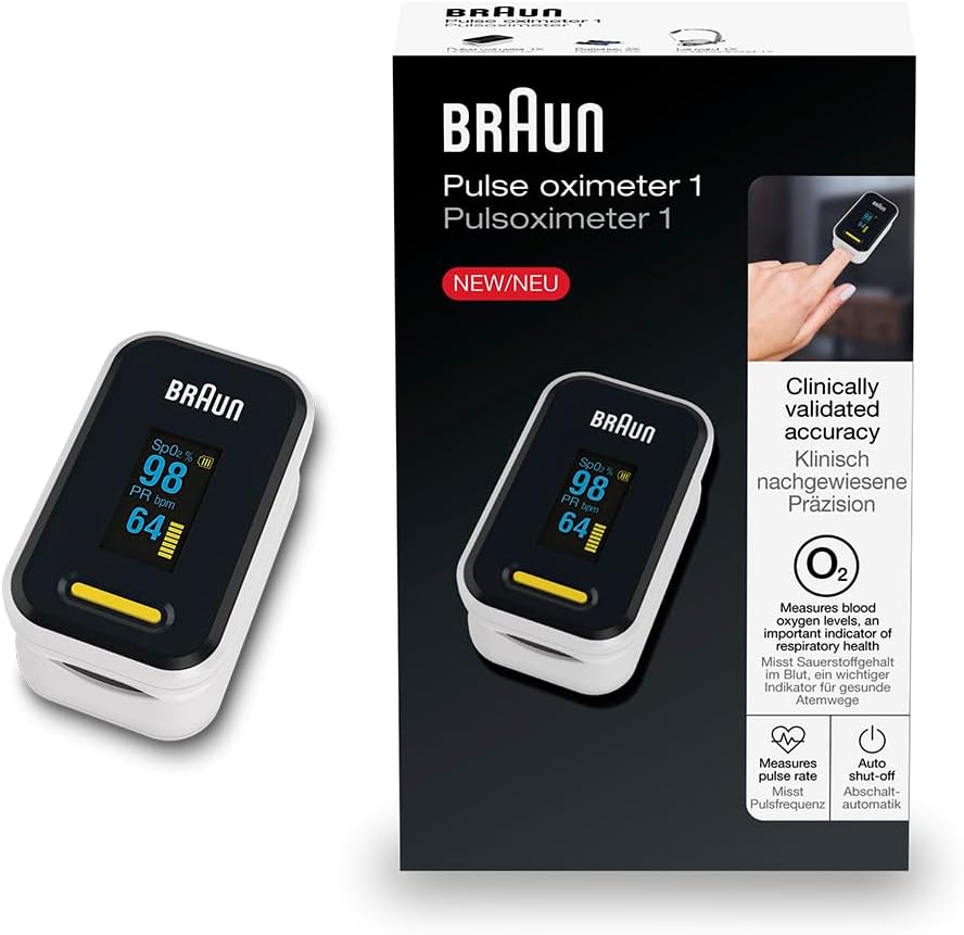 Braun Pulse Oximeter 1 - Accurate Blood Oxygen Finger Monitor - Clinically Validated - Easy-to-use at Home - For COPD, Pneumonia, Sleep Apnea Sufferers - Great for Athletes- YK-81CEU-0