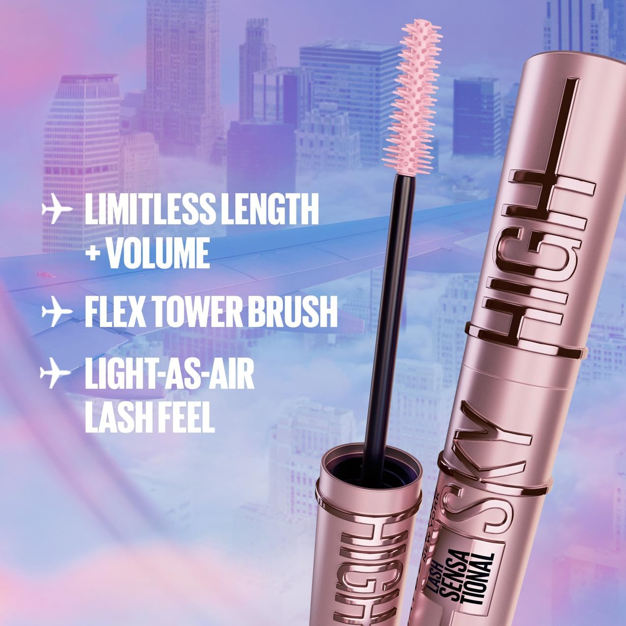 Maybelline New York Lash Sensational Sky High Mascara, Volumising & Lengthening Mascara, Washable Flake-Free Formula Infused with Bamboo Extract & Fibres, 7 ml, Shade: 01, Black-2