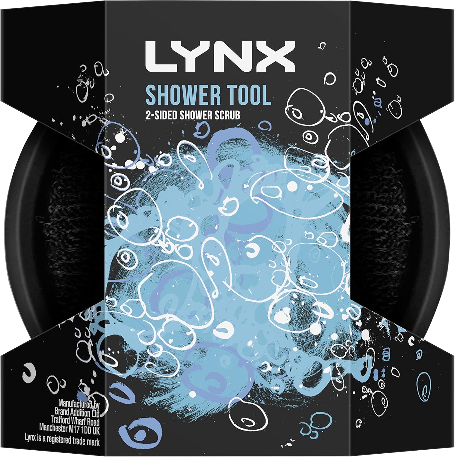 Lynx 2-Sided Shower Tool with 2 scrubbing options shower sponge for a better clean 1 piece, Black-0