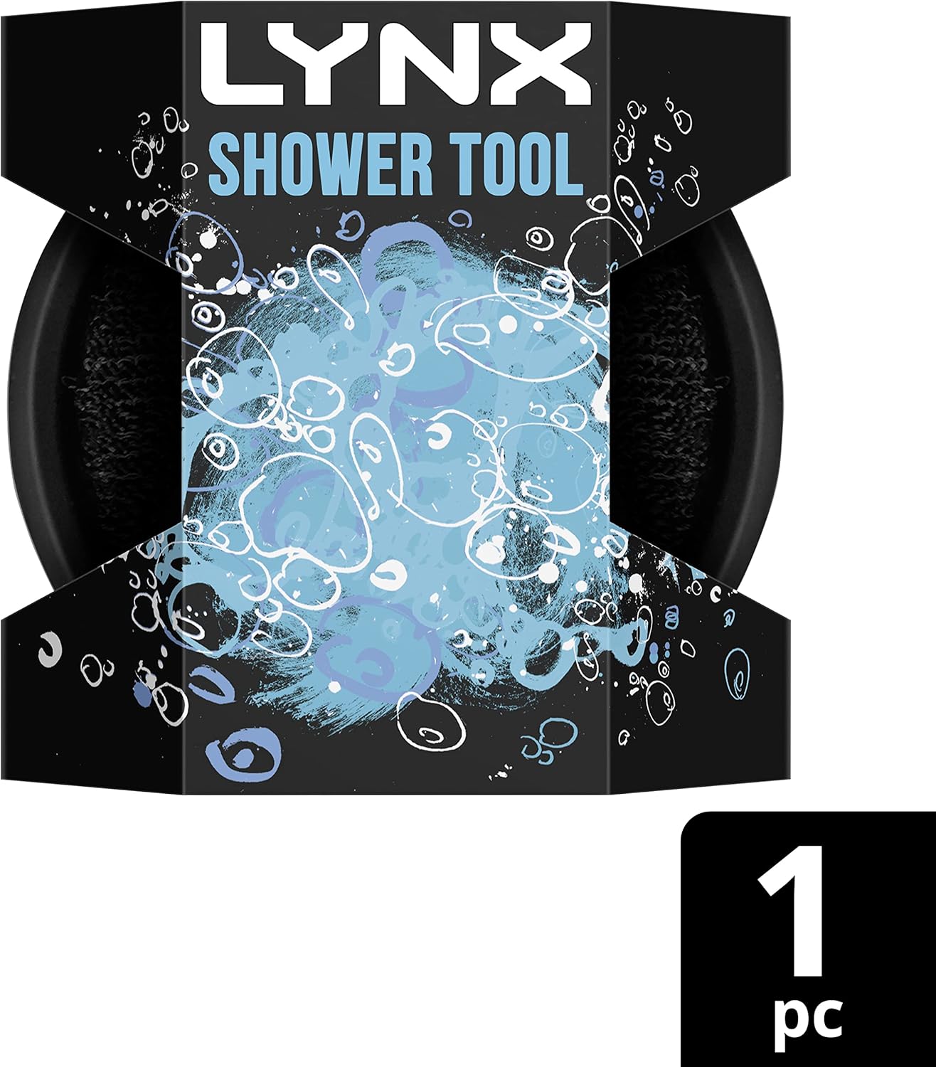 Lynx 2-Sided Shower Tool with 2 scrubbing options shower sponge for a better clean 1 piece, Black-1