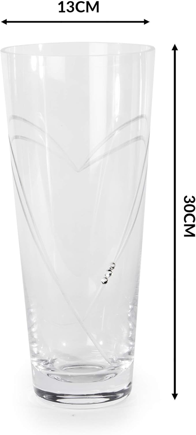 Crystal Glass Vase with Engraved Heart Detail | Large Vases for Flowers | Mother's Day Vases | Home Decoration | Table Centerpiece | M&W-4