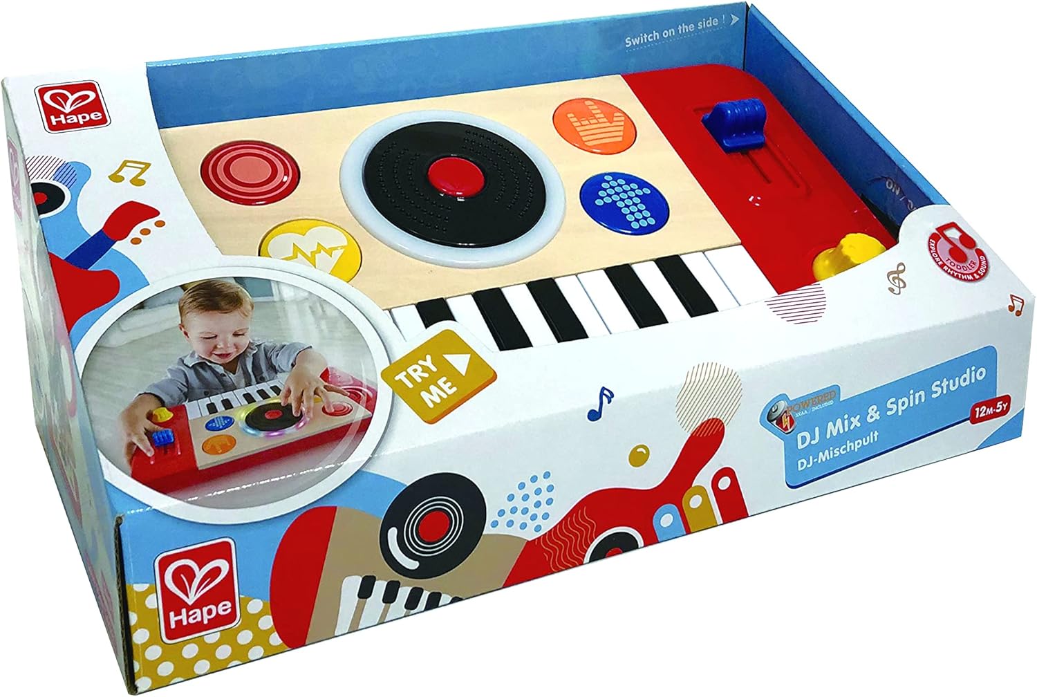 Musical Toy, Hape Mix & Spin Portable DJ Studio With Lights, 4 Instrument Sounds And 18 Fun Sound Effects. 12 Months +-1