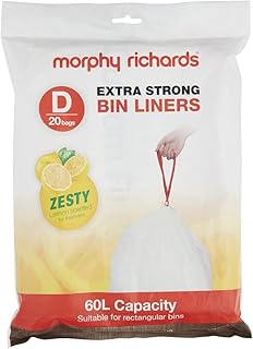 Morphy Richards 979038 60L Lemon Scented Heavy Duty Drawstring Bin Liners, 20 Pack, White