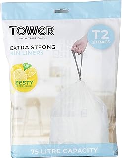 Tower T878001 75L Lemon Scented Heavy Duty Bin Liners, 20 Pack, White