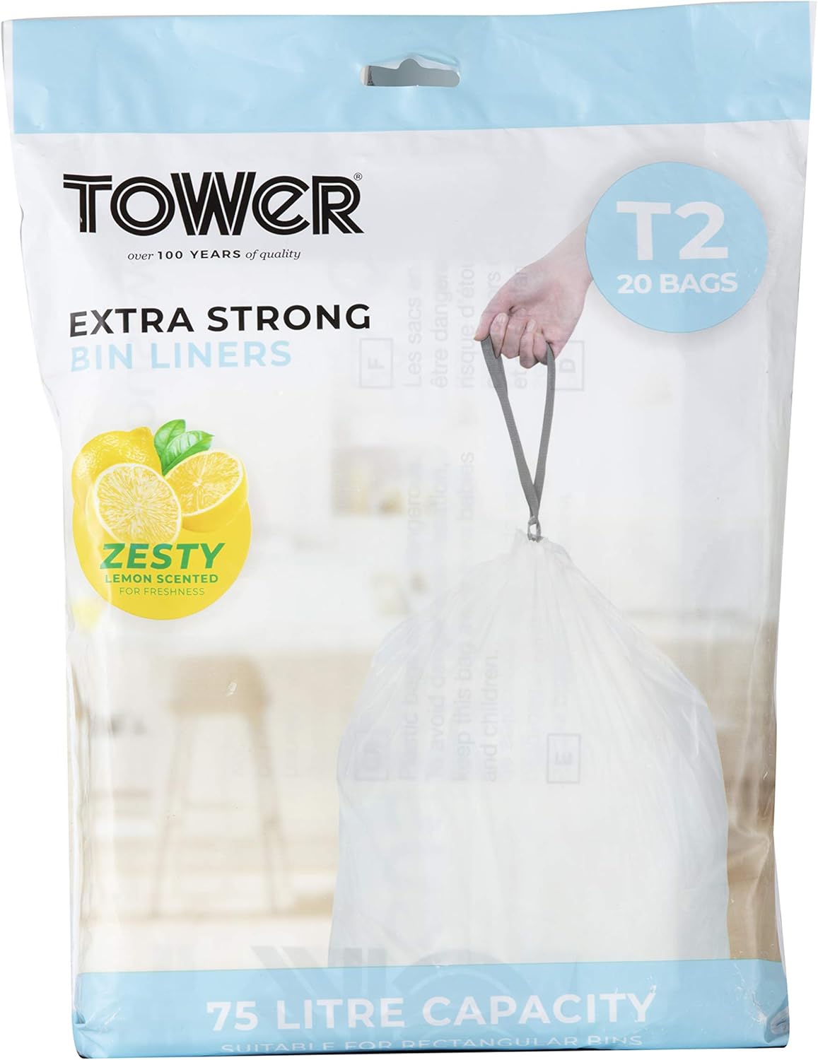 Tower T878001 75L Lemon Scented Heavy Duty Bin Liners, 20 Pack, White-0