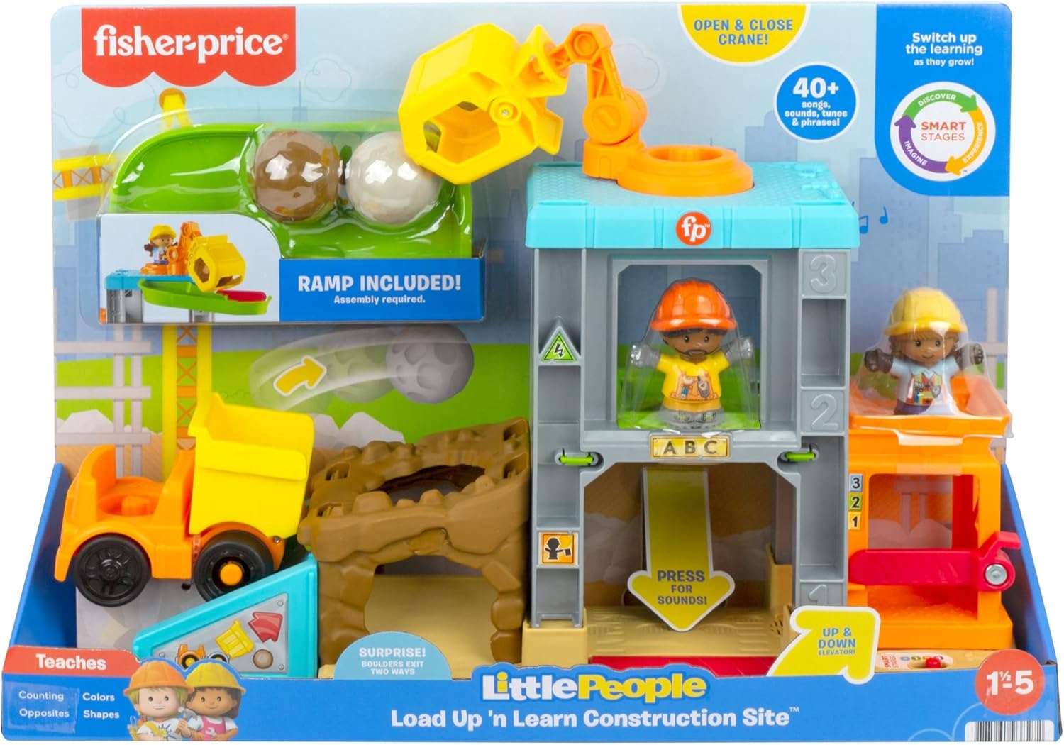 Fisher-Price Little People Load Up Construction Site Playset with Music, Sounds and Toy Dump Truck for Toddlers and Preschool Kids-1