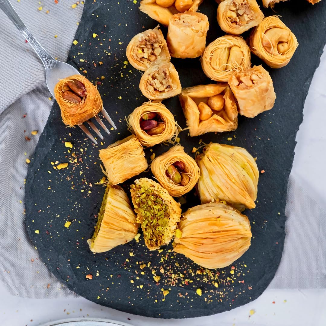 Mughe Gourmet Assorted Baklava Pastry Gift Elegant Tin Box - 500g/1.1lb - Turkish Pistachio, Almond, Walnut, Cashew, Hazelnut Bite Size Gifts Baklawa Sweet - Perfect for Birthday, Fathers Day-2