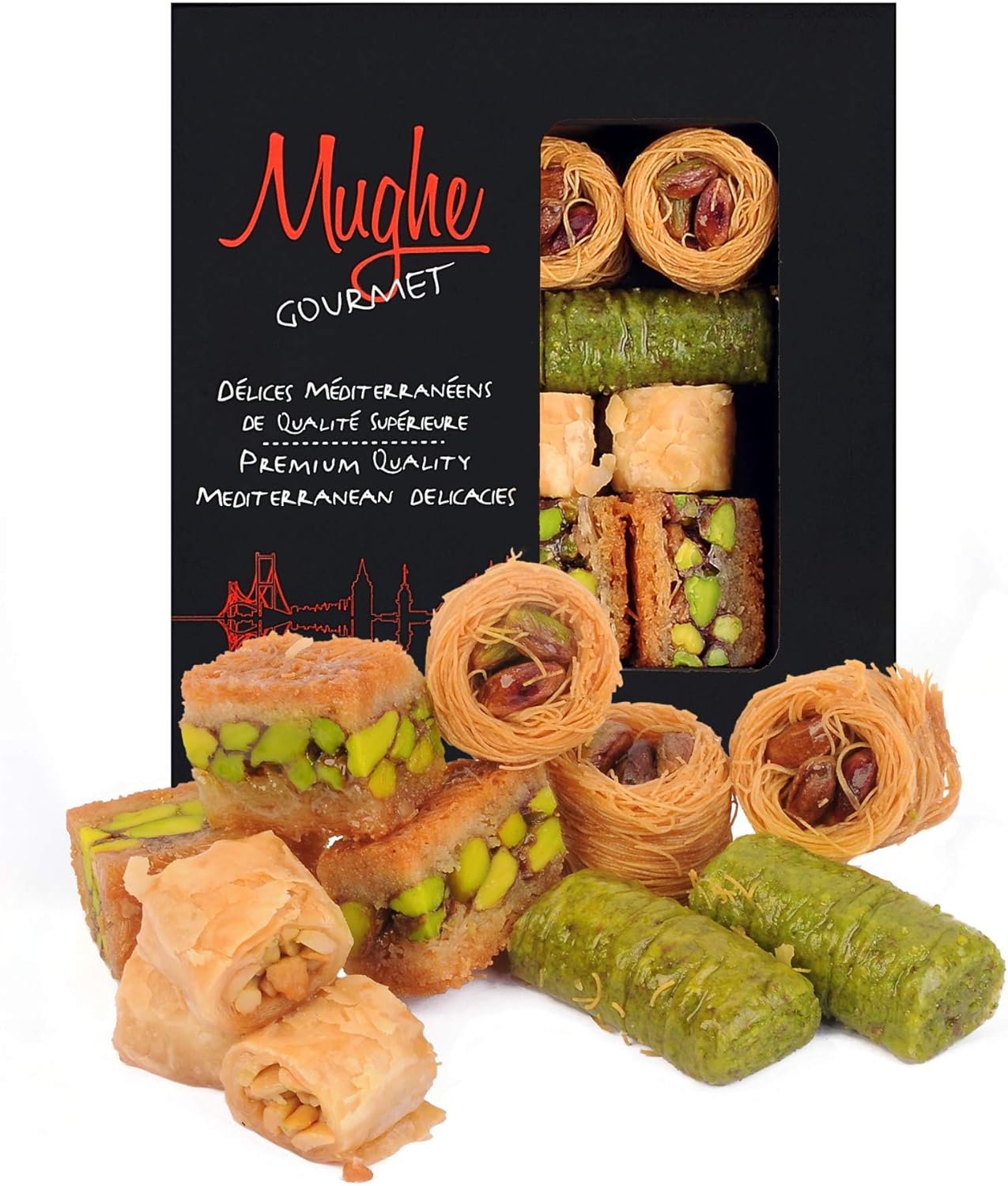 Mughe Gourmet Bitesize Turkish Pistachio Baklava Assortment Gift Box - Handmade X-Small Dessert Pastry Gifts - 150g/5.3oz - Celebrate Birthday, Father's and Mother's Day, Christmas-0