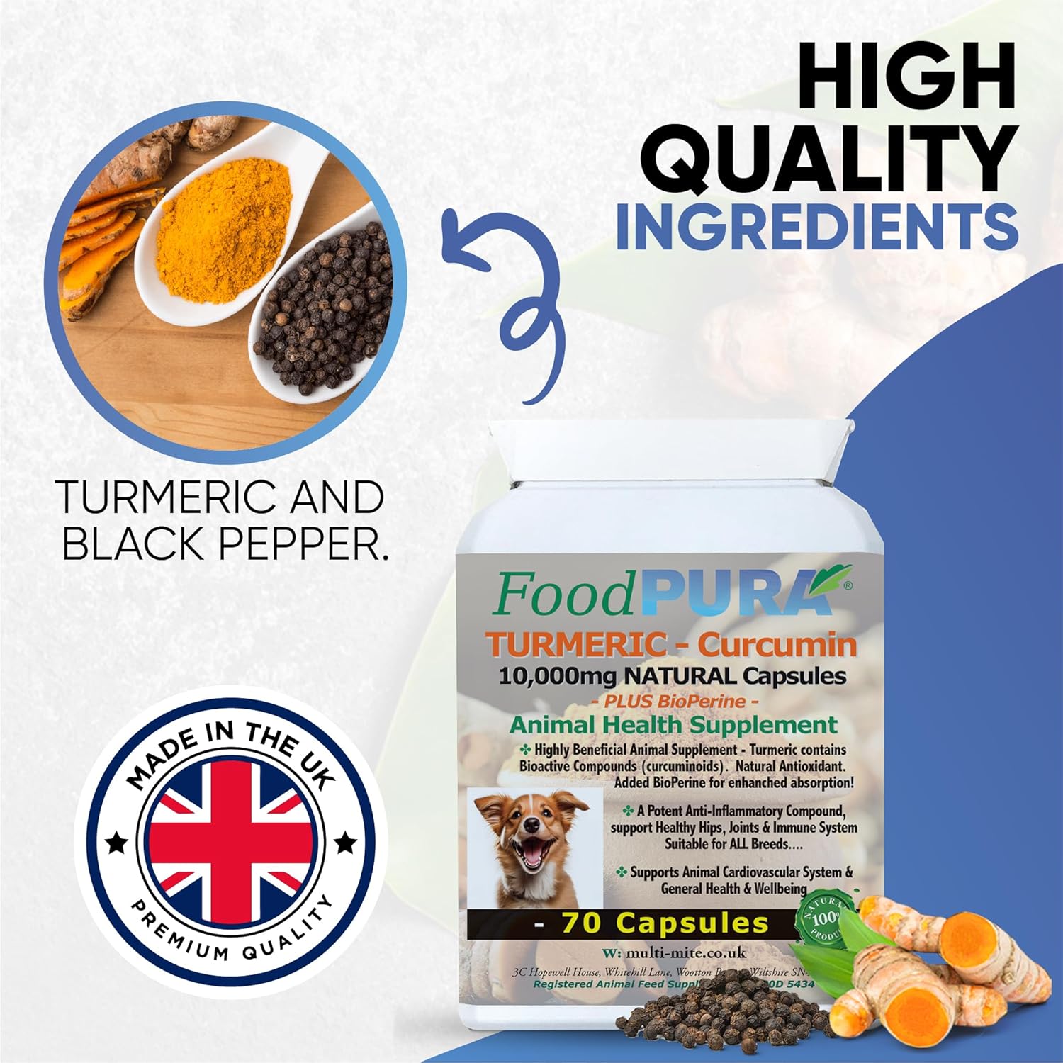 FoodPURA 70 Capsules - Turmeric for Dogs and Cats 10,000 mg for Joints, Digestive Health - High Absorbtion Health Supplement with Piperine Anti Inflammatory for Hips and Joints-5