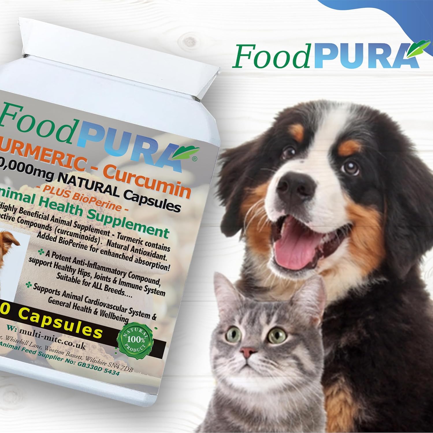 FoodPURA 70 Capsules - Turmeric for Dogs and Cats 10,000 mg for Joints, Digestive Health - High Absorbtion Health Supplement with Piperine Anti Inflammatory for Hips and Joints-7