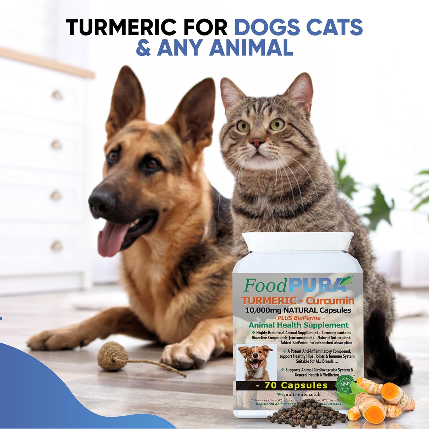 FoodPURA 70 Capsules - Turmeric for Dogs and Cats 10,000 mg for Joints, Digestive Health - High Absorbtion Health Supplement with Piperine Anti Inflammatory for Hips and Joints-8