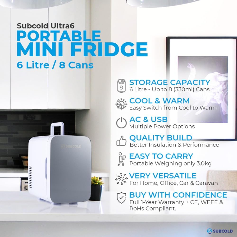 Subcold Ultra 6 Mini Fridge Cooler & Warmer | 6L capacity | Compact, Portable and Quiet | AC+USB Power Compatibility (Grey)-2