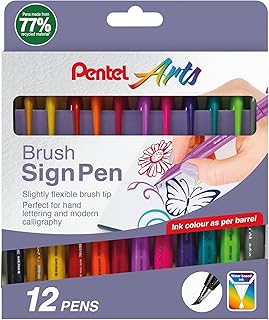 Pentel Arts SES15C Brush Sign Pen Assorted Colours (Wallet of 12)