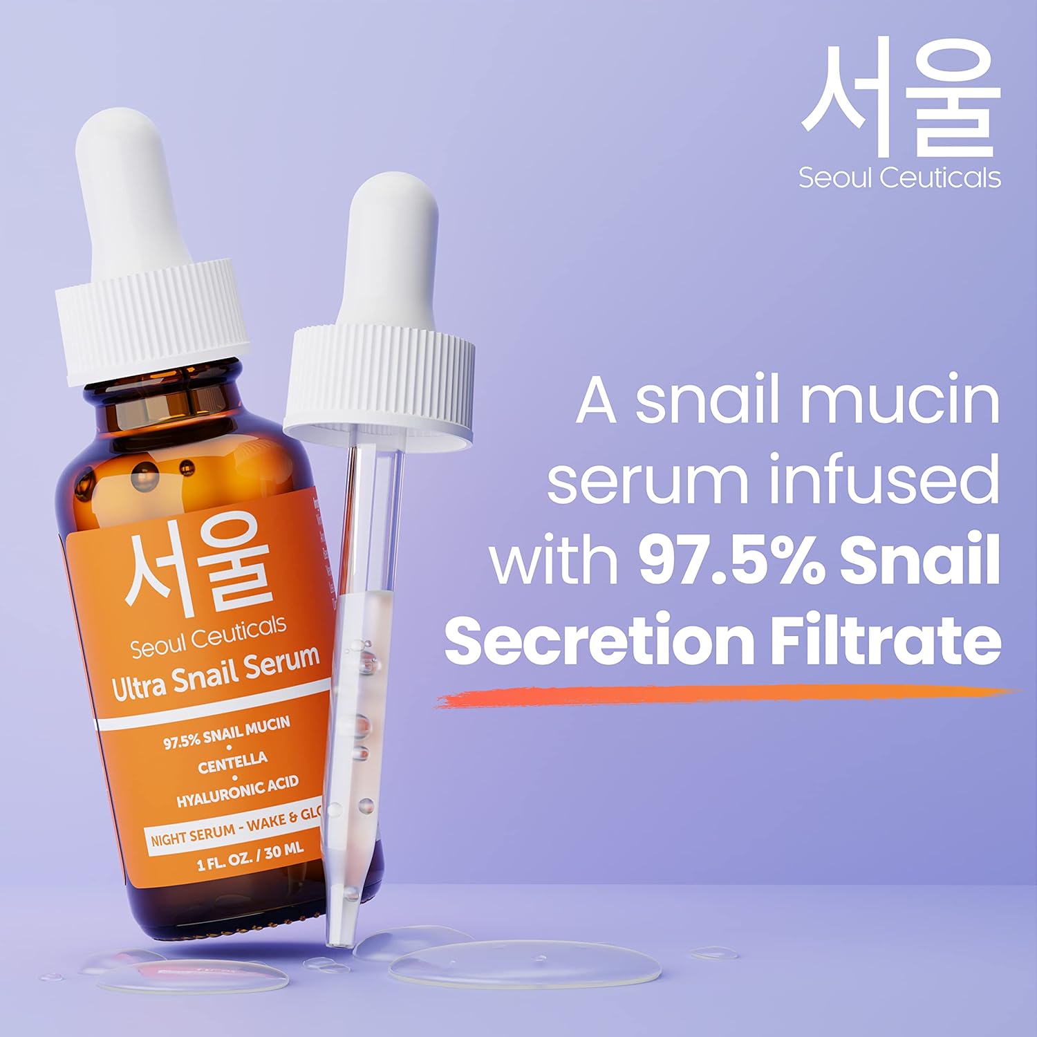 SeoulCeuticals Korean Skincare Snail Serum - 97.5% Snail Mucin Night Serum - Anti-Aging, Anti Wrinkle Hyaluronic Acid Face Brightening Serum - K Beauty Skincare Centella Wake & Glow Serum - 30ml-6