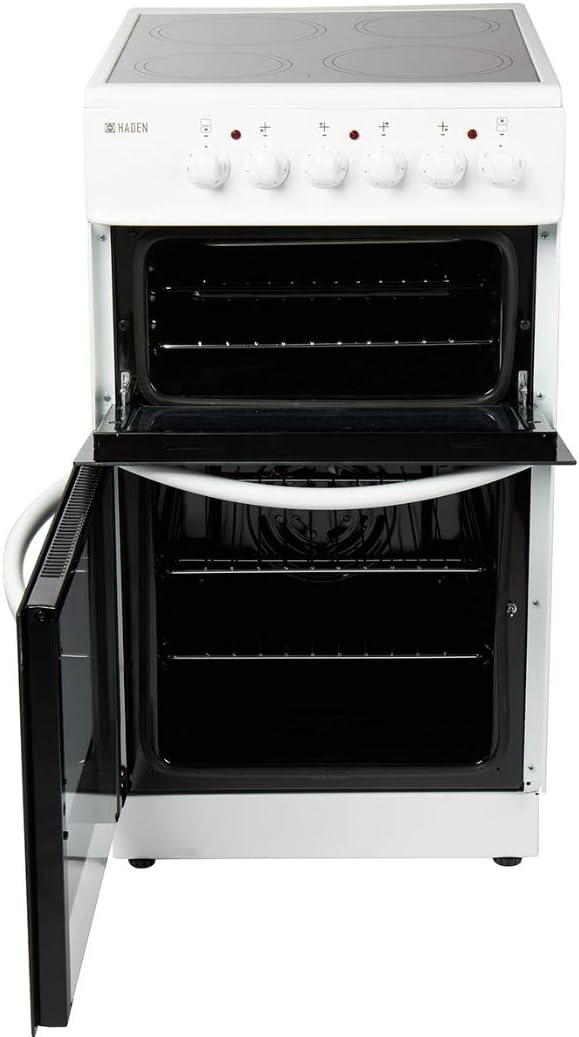 Haden 50cm Freestanding Double Oven Electric Cooker - 4 Zone Ceramic Hob and Fan-Assisted Lower Oven - Easy To Clean Enamel Interior - Double Glazed Glass Doors-5