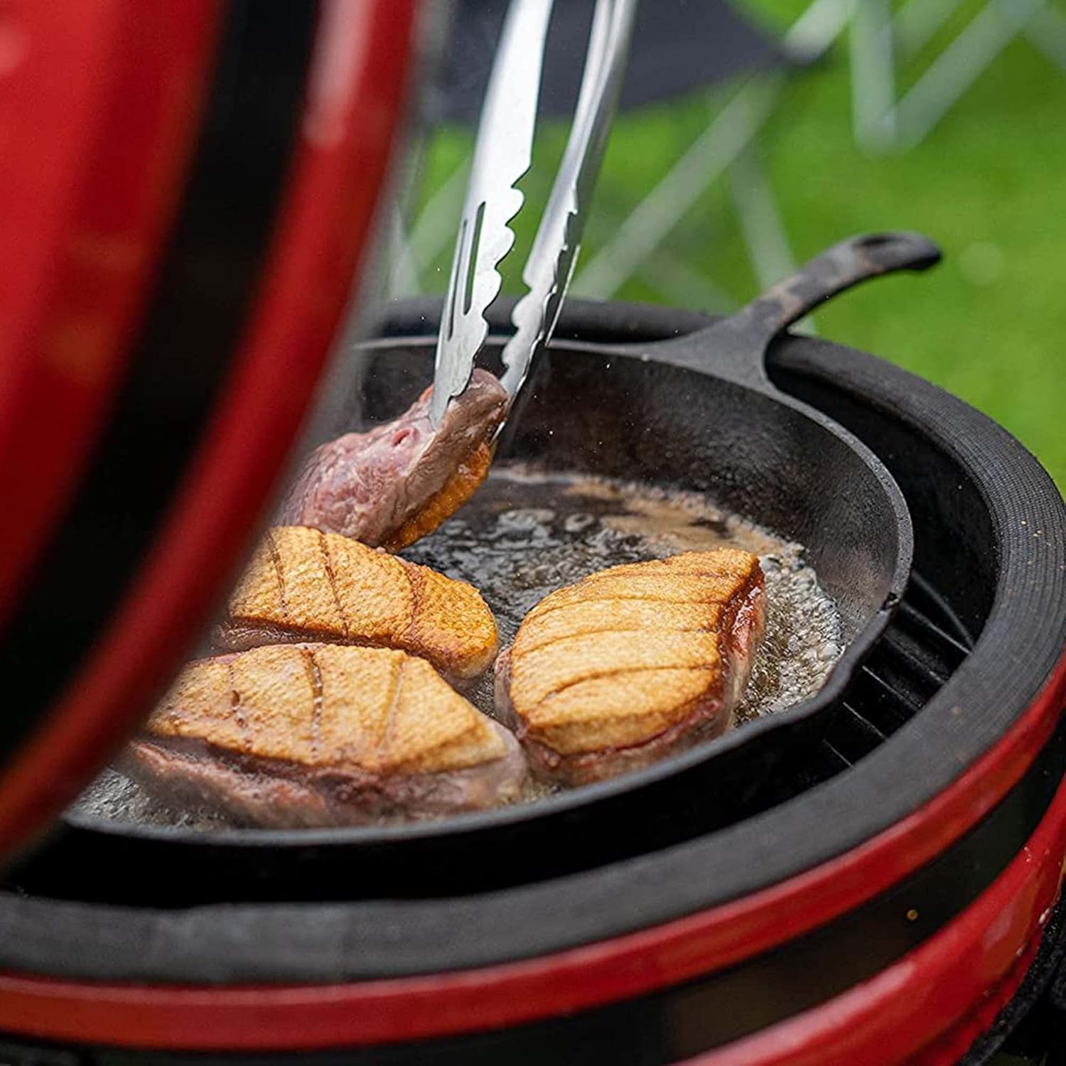 KAMADO BONO Ceramic BBQ Grill, 15" Minimo, Red I Kamado BBQ Charcoal Grill I Egg BBQ for Cooking, Smoking & Baking I Kamado Barbecue Portable Oven and Smoker with Stand-4