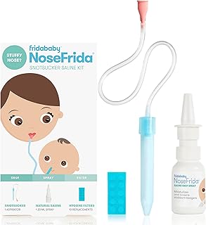 Frida Baby NoseFrida the SnotSucker Saline Bundle: Nasal Aspirator for Baby, Baby Nose Sucker, NoseFrida + 10 Hygiene Filters + 20ml All-Natural Saline Spray