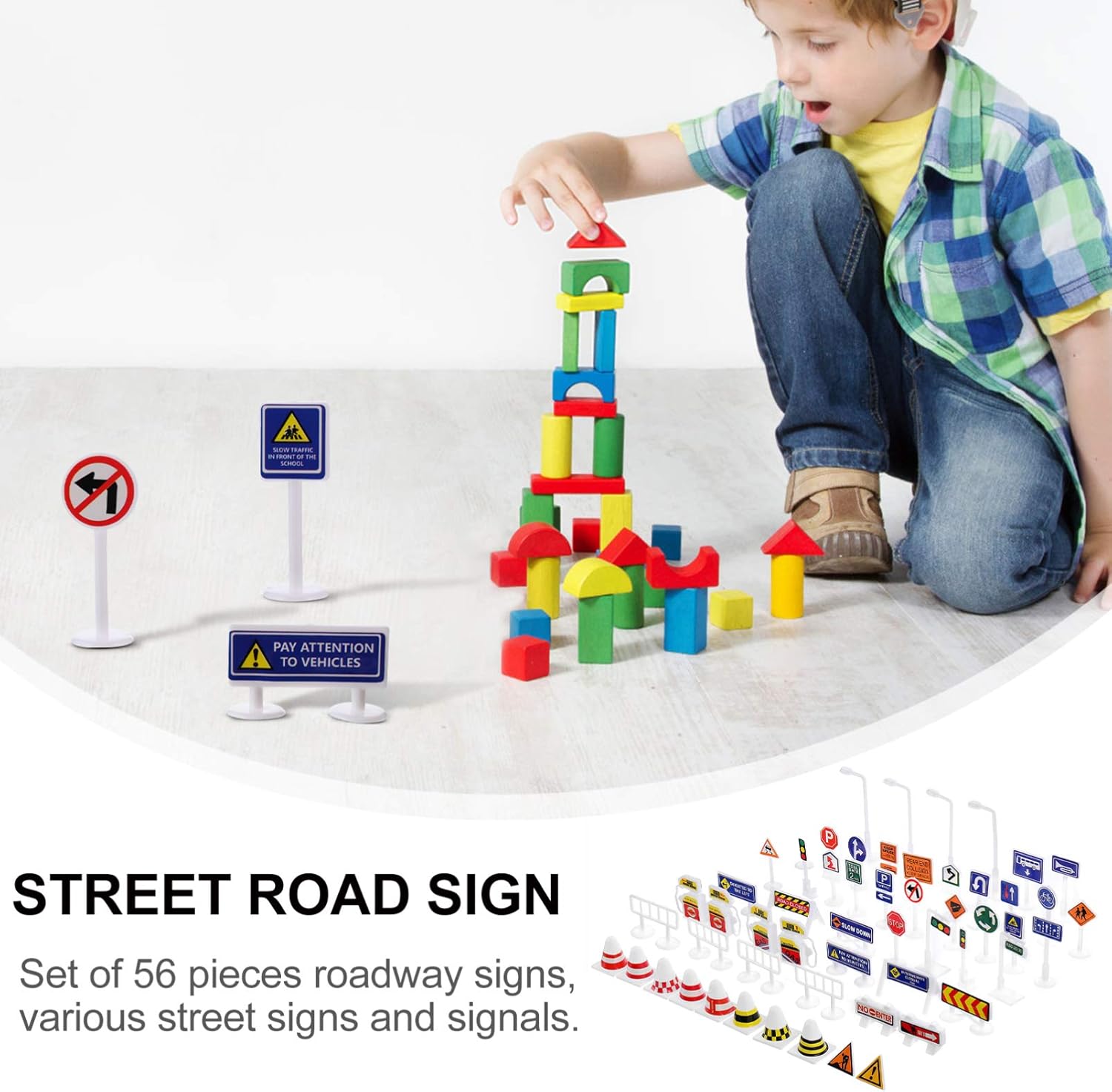 Toddmomy 56pcs Street Signs Playset Traffic Toy Kids Educational Accessories for Traffic Knowledge Learning Sandbox Supplies-2