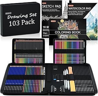 Shuttle Art 103 Pack Sketching and Drawing Pencils Set, Sketch Pencil Set with Colouring Pencils, Sketch Books, Graphite Pencils in Sturdy Zipper Case, Art Supplies for Artists, Beginners, Adults