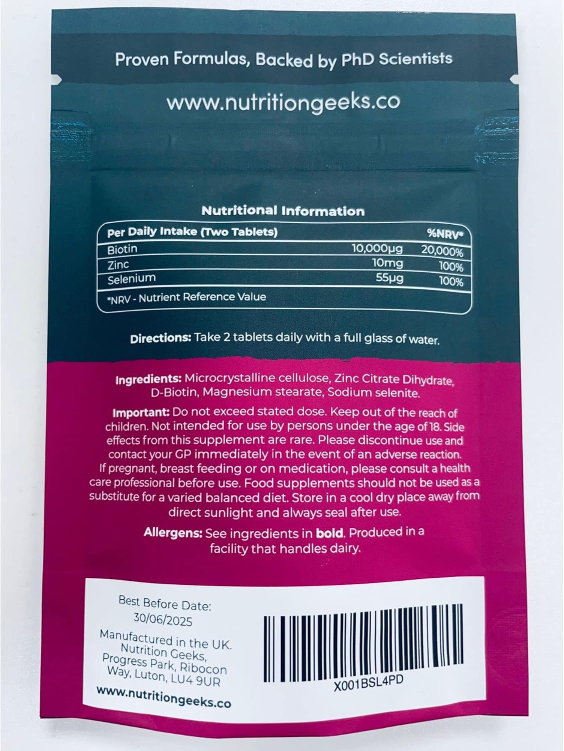 Nutrition Geeks Biotin Hair Growth Supplement - 180 Tablets Enhanced with Zinc & Selenium, Hair Vitamins Complex - Biotin 10000 mcg - Vegan, Hair Skin and Nails Vitamins for Women & Men UK-6