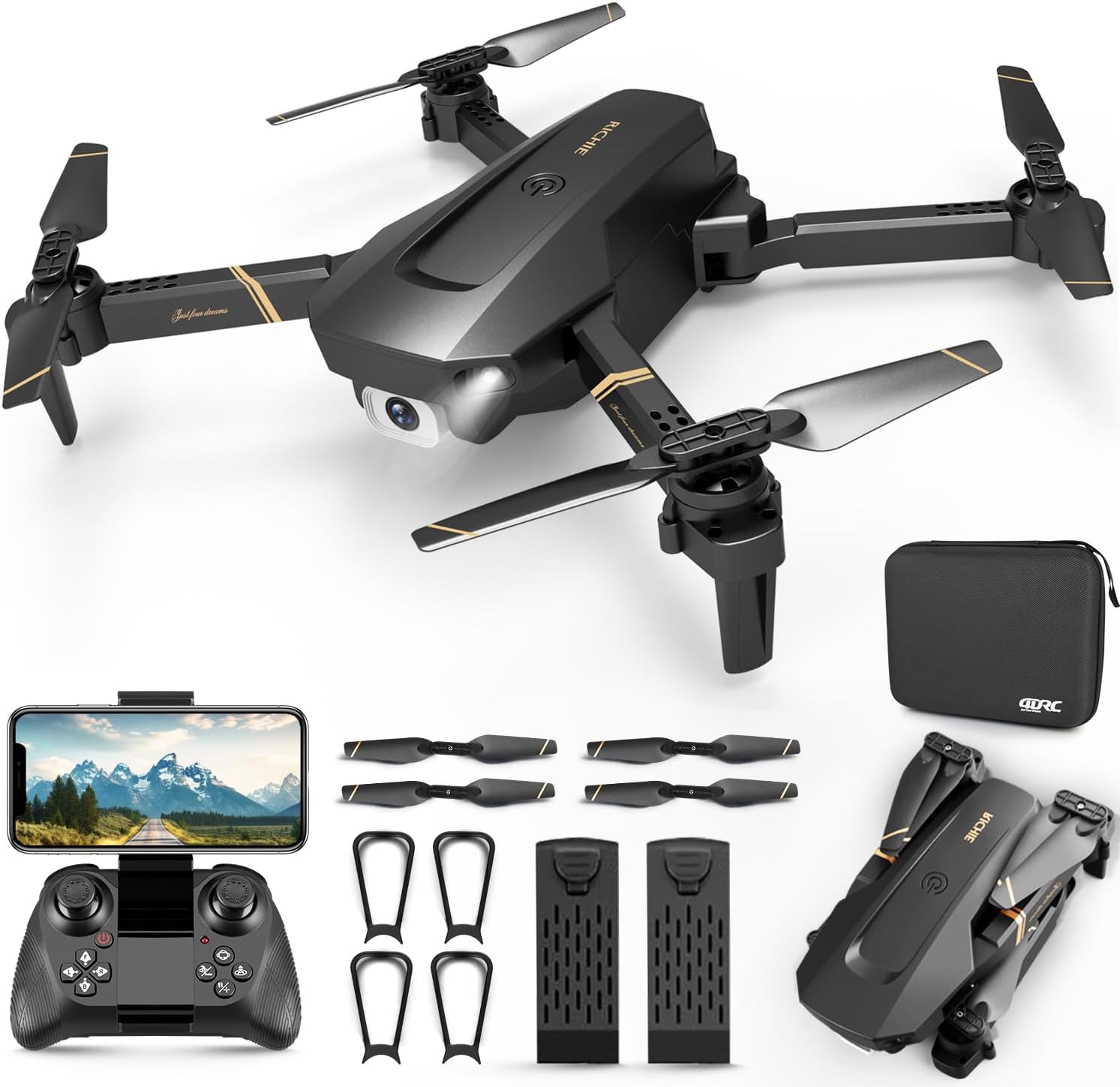 4DRC V4 Drone with 1080P HD Camera for Adults and Kids, Foldable Quadcopter with Wide Angle FPV Live Video, Trajectory Flight, App Control,Optical Flow, Altitude Hold and 2 Modular Batteries-0