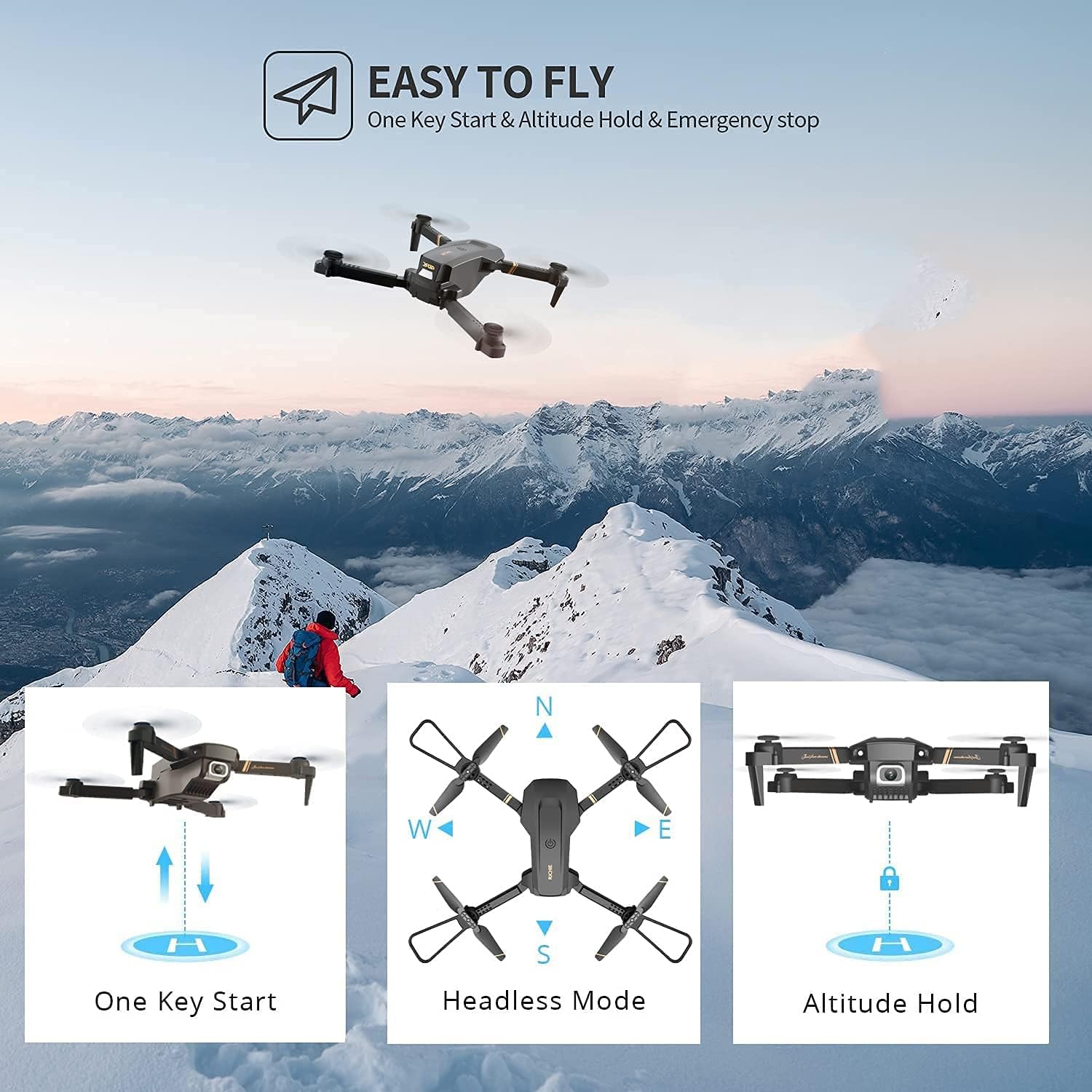 4DRC V4 Drone with 1080P HD Camera for Adults and Kids, Foldable Quadcopter with Wide Angle FPV Live Video, Trajectory Flight, App Control,Optical Flow, Altitude Hold and 2 Modular Batteries-2