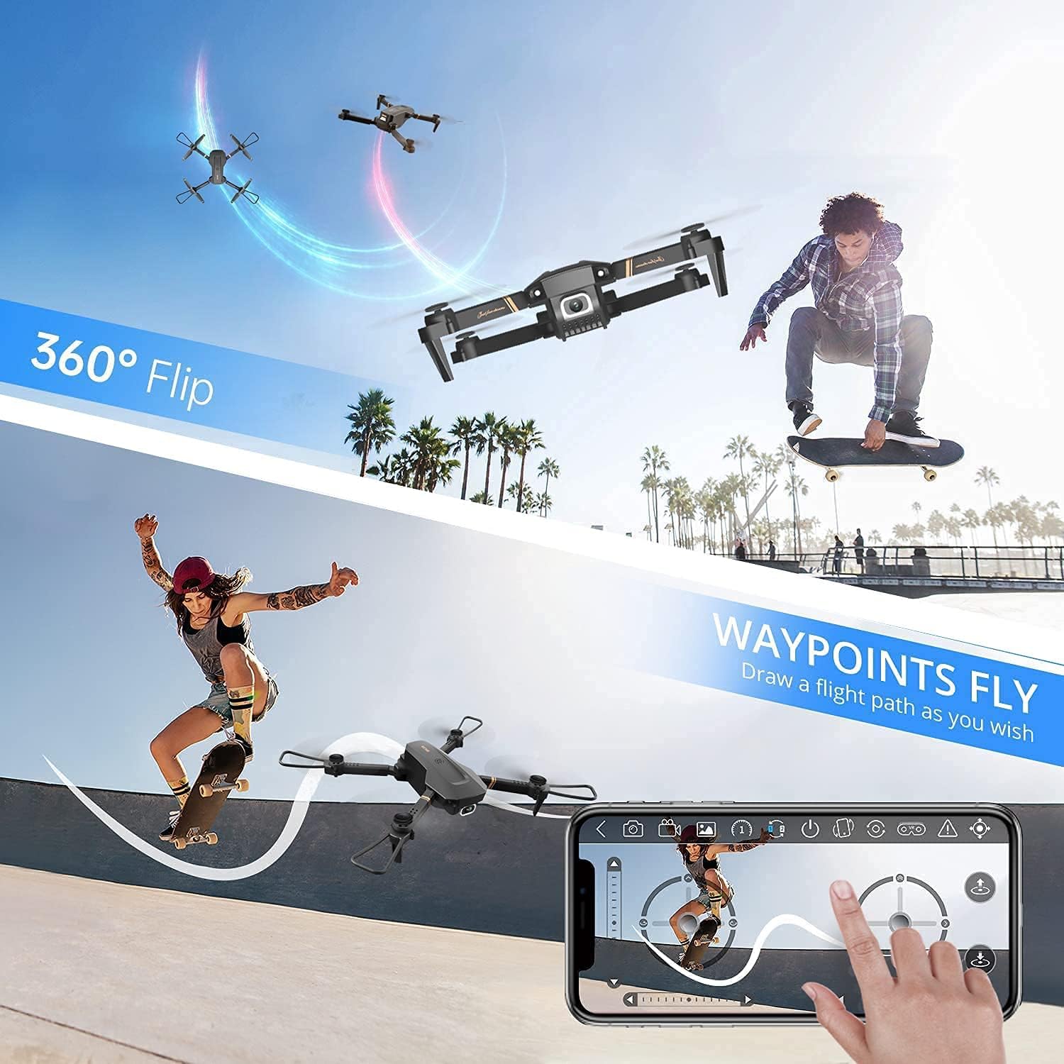 4DRC V4 Drone with 1080P HD Camera for Adults and Kids, Foldable Quadcopter with Wide Angle FPV Live Video, Trajectory Flight, App Control,Optical Flow, Altitude Hold and 2 Modular Batteries-3