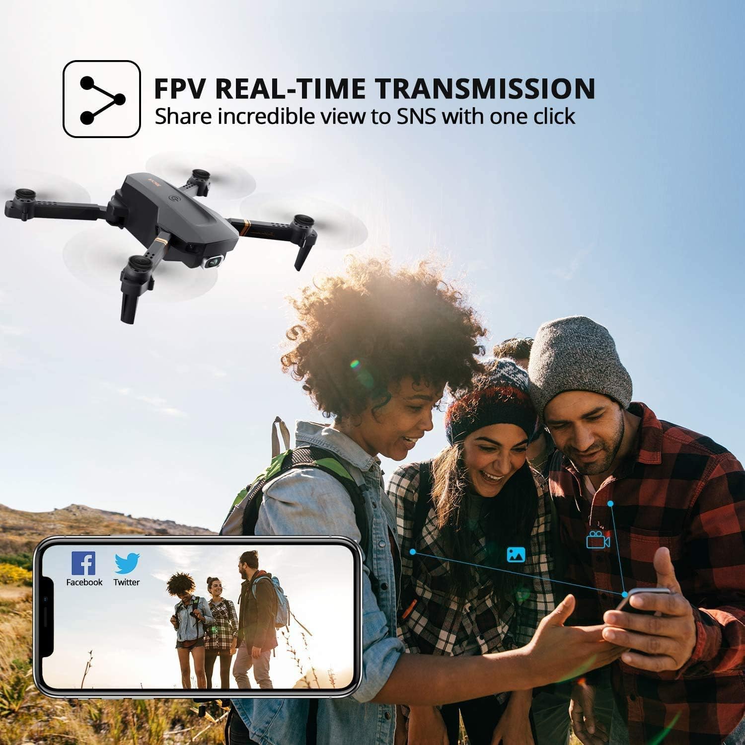 4DRC V4 Drone with 1080P HD Camera for Adults and Kids, Foldable Quadcopter with Wide Angle FPV Live Video, Trajectory Flight, App Control,Optical Flow, Altitude Hold and 2 Modular Batteries-5