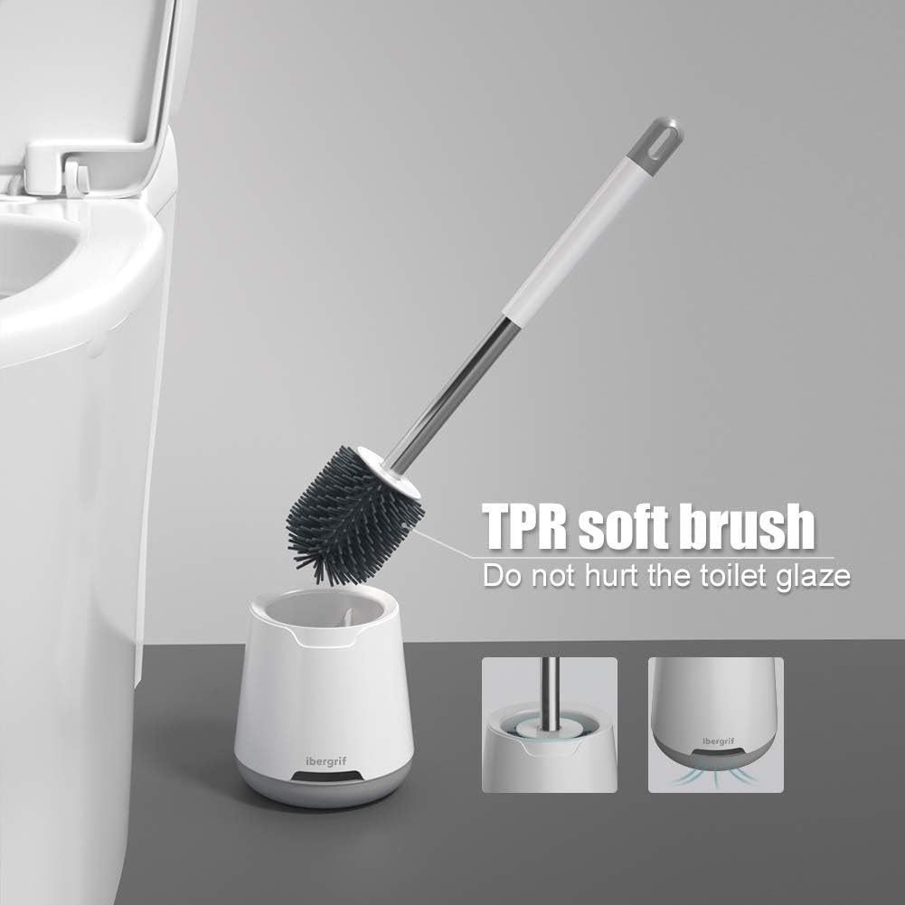 Ibergrif M34152 Silicone Toilet Brushes & Holders, Deep Cleaner, Toilet Brush with Quick Drying Holder Set for Bathroom-2