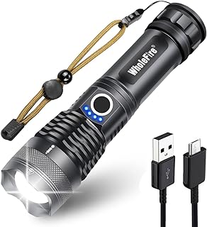 WholeFire LED Torch Super Bright 10000 Lumens, USB Rechargeable Powerful Bright Flashlight Battery Powered Waterproof Zoom Torch Light for Camping, Outdoor Activities(3000mAh Battery Include)